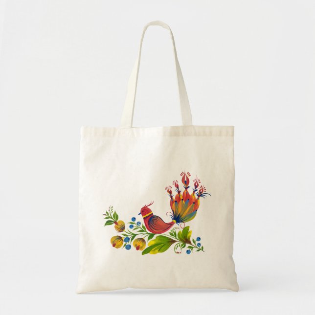 Bolsa Tote Pássaro Decorativo com Flores e Frutas (Frente)