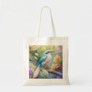 Bolsa Tote Pássaro Fantasia Branca, Iridescente, Teal Wing