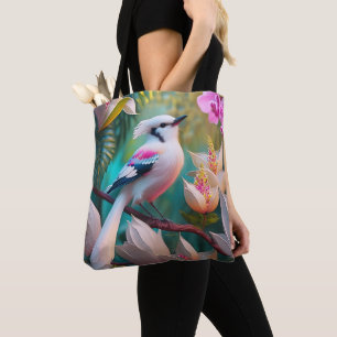 Bolsa Tote Pássaro Fantasia com Crista Branca e Peito Rosado