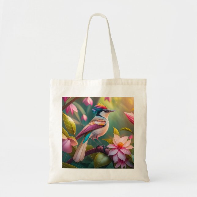 Bolsa Tote Pássaro Fantasia de Jay com Crista de Arco-íris (Frente)