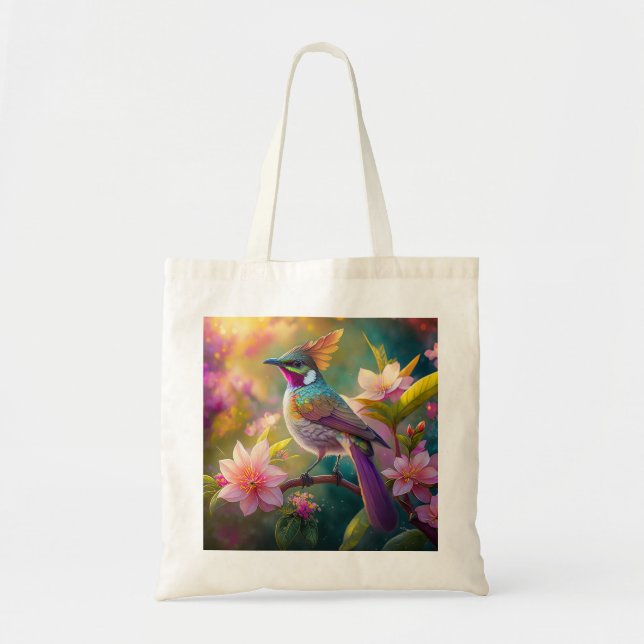 Bolsa Tote Pássaro Fantástico Laranja Cotoso Arco-Íris (Frente)