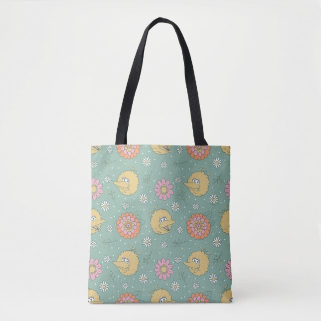 Bolsa Tote Pássaro Grande | Padrão Floral de Boas Vibes (Frente)