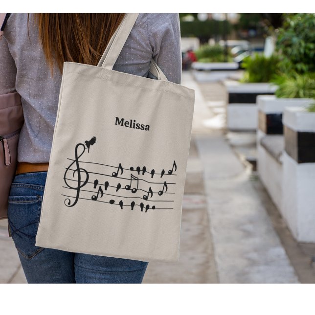 Bolsa Tote Pássaro musical atuando como notas musicais, perso (Criador carregado)
