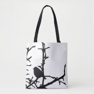 Bolsa Tote Pássaro preto e branco no saco de toalhas de árvor