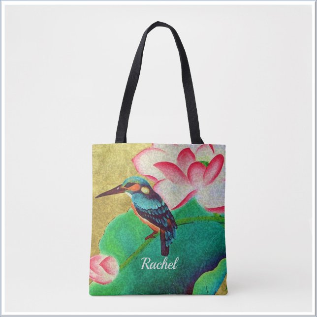 Bolsa Tote Pássaro Verde bonito e Flor (Bookmark my store! https://www.zazzle.com/store/capricepetit)