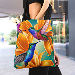 Bolsa Tote Pássaros Beijando Laranja Flores