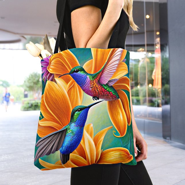 Bolsa Tote Pássaros Beijando Laranja Flores (Criador carregado)