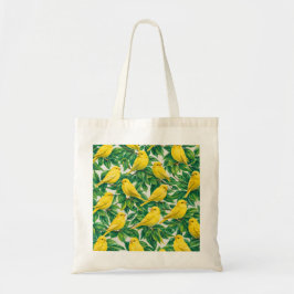 Bolsa Tote Pássaros Canários Amarelos & Folhas Verdes Botânic