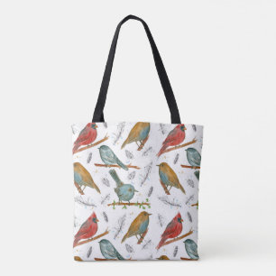 Bolsa Tote Pássaros cardinais da aguarela do Chickadee do