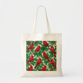 Bolsa Tote Pássaros Cardinals Vermelhos & Folhas Verdes Botân