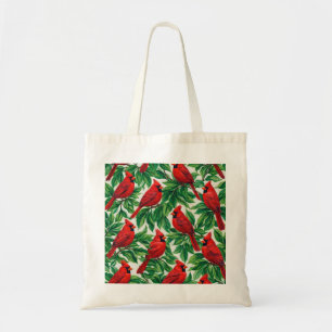 Bolsa Tote Pássaros Cardinals Vermelhos & Folhas Verdes Botân