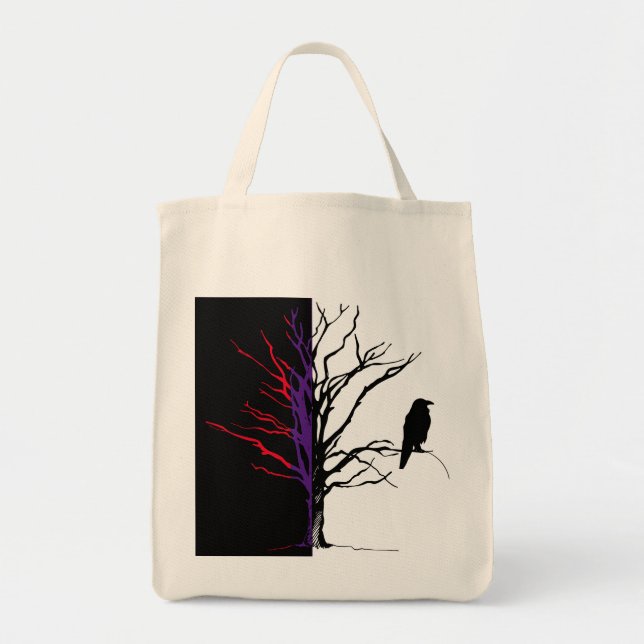 Bolsa Tote Pássaros das árvores. Corvos, Raven Blackbird (Frente)