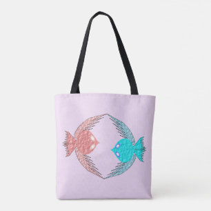 Bolsa Tote Pássaros de Amor, Rosa e Azul