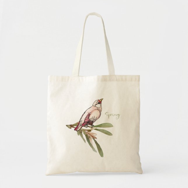 Bolsa Tote Pássaros de flores de primavera. Quedas de neve. (Frente)