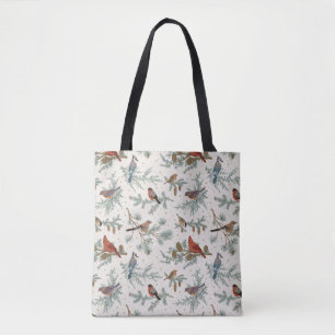 Bolsa Tote Pássaros de inverno e Sucursais de pinheiro