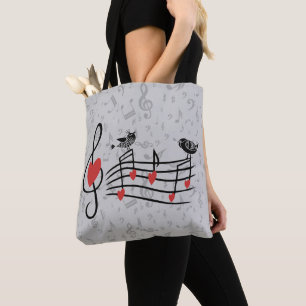 Bolsa Tote Pássaros do amor da música em notas musicais