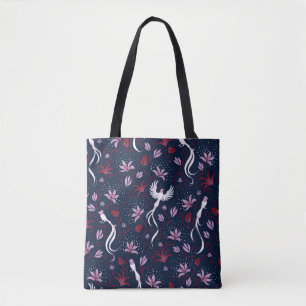 Bolsa Tote Pássaros do Paraíso: Padrão Vintage florescente.