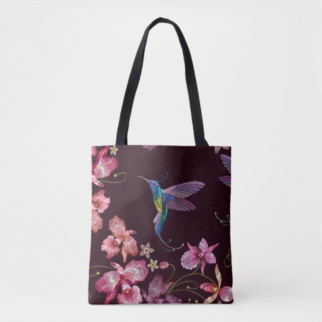 Bolsa Tote Pássaros e orquídeas tropicais exóticas (Frente)