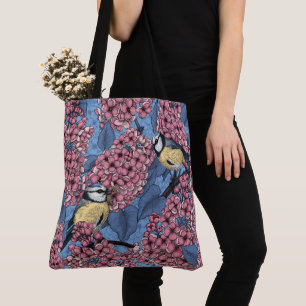 Bolsa Tote Pássaros-em-cola no jardim lilás