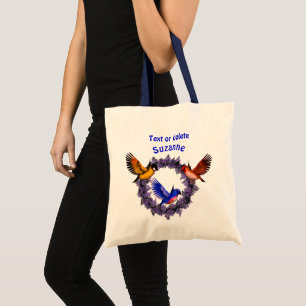Bolsa Tote Pássaros Em Coroa De Flores Roxas Personalizado