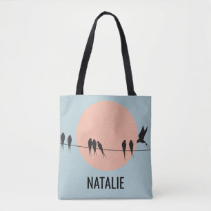 Bolsa Tote Pássaros em um Fio com Sol Pastel Personalizado