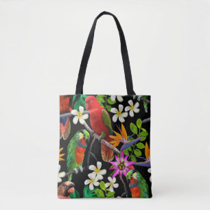 Bolsa Tote Pássaros Exóticos Belos Padrões de Flores