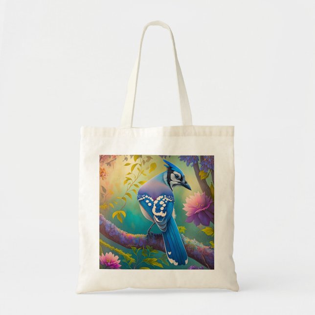 Bolsa Tote Pássaros Fantasia Gaio Azul (Frente)