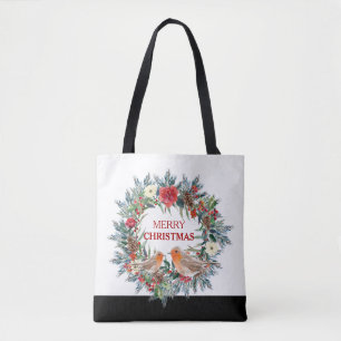 Bolsa Tote Pássaros ladrões de flores de Natal