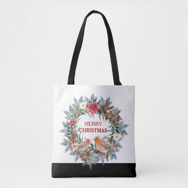 Bolsa Tote Pássaros ladrões de flores de Natal (Frente)