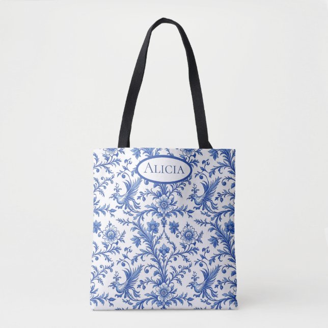 Bolsa Tote Pássaros Mágicos - Toile Azul (Frente)