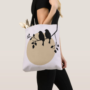 Bolsa Tote Pássaros Minimalistas no Galho com Sol Bege