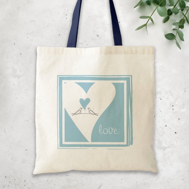 Bolsa Tote Pássaros Simples Modernos em Coração Azul Claro do (Criador carregado)