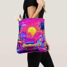 Passeio de carro pela cidade ao pôr do sol Neon Su