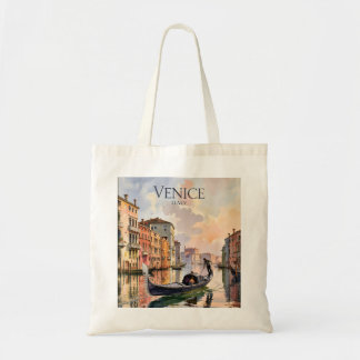 Bolsa Tote Passeio de Gôndola em Veneza Aquarela Colorida do 