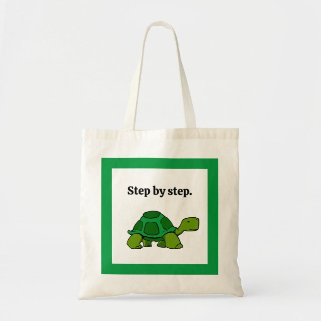 Bolsa Tote Passo a Passo Cartoon Turtle, vitória persistente (Frente)