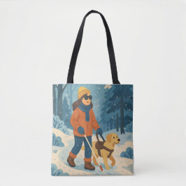 Bolsa Tote Passo Inverno com Ilustração de Cachorro Guia