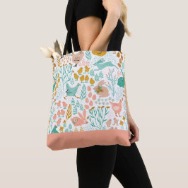 Bolsa Tote Pasta cores da Páscoa Galinhas Flores