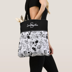 Bolsa Tote Pasta de flores pretas de tinta