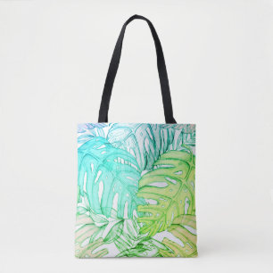 Bolsa Tote Pasta monstera folha de palma aquarela tropical