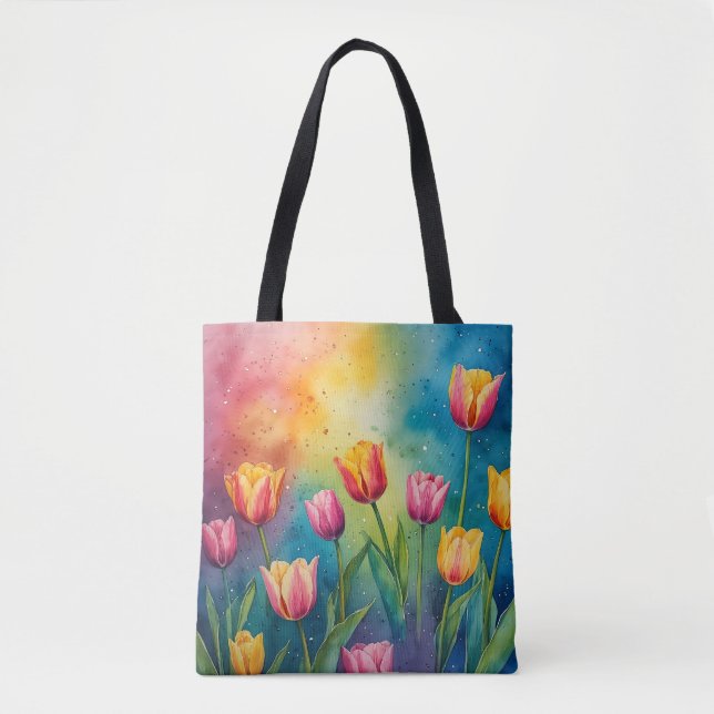 Bolsa Tote Pasta Tulipas aquarela Saco (Frente)