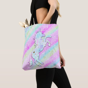 Bolsa Tote Pastel Arco-Íris Diamantes & Estrelas Unicórnio Má