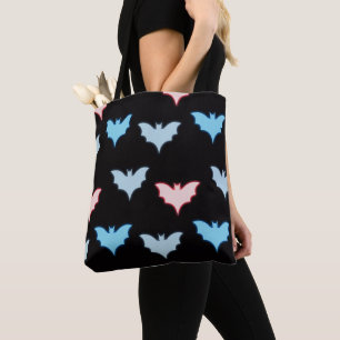 Bolsa Tote Pastel Bats Cinza Azul Rosa Dia das Bruxas Pretas
