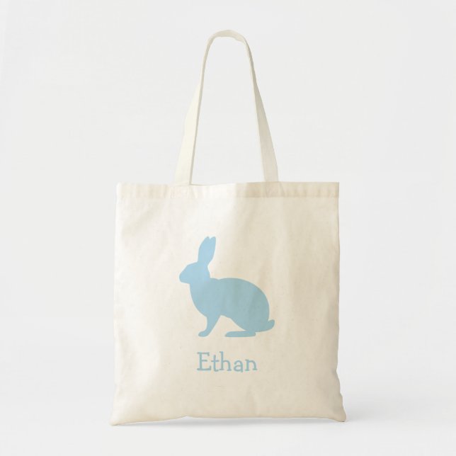 Bolsa Tote Pastel Blue Bunny Silhouette With Name Easter (Frente)