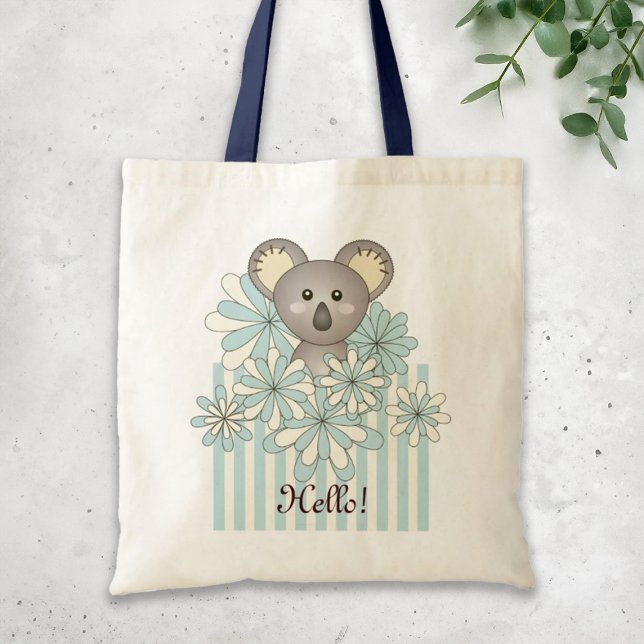 Bolsa Tote Pastel Blue Stripe Cute Baby Koala Personalizado (Criador carregado)