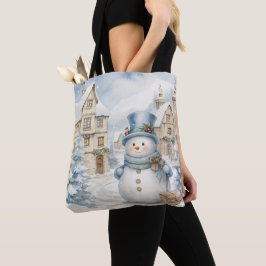 BOLSA TOTE PASTEL BLUE WINTER HOLIDAY CHRISTMAS SNOWMAN
