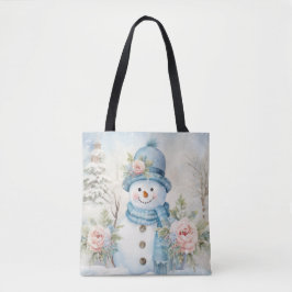 BOLSA TOTE PASTEL BLUE WINTER HOLIDAY CHRISTMAS SNOWMAN