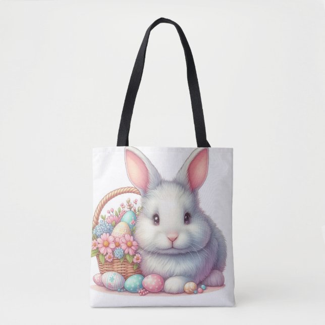 Bolsa Tote Pastel Bonito Coelho da Páscoa (Frente)