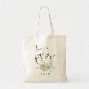 Bolsa Tote Pastel Florals Team Bride Modern Typografia Name