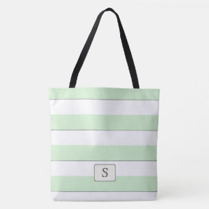 Bolsa Tote Pastel Green Stripes em qualquer Monograma Persona