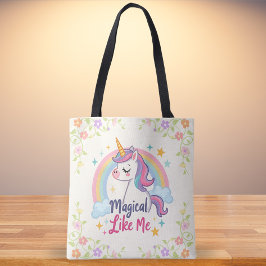 Bolsa Tote Pastel mágico Unicórnio com arco-íris